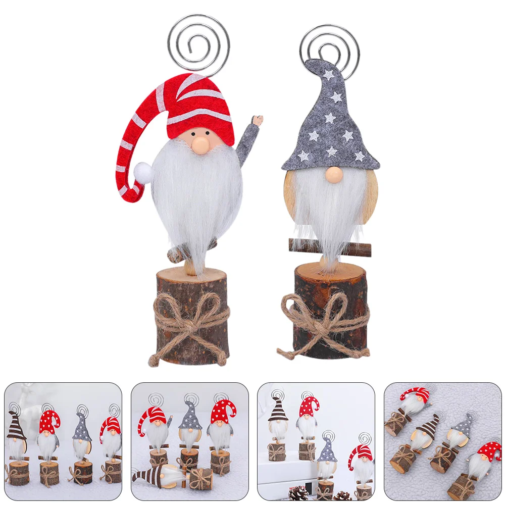 

2pcs Holiday Place Holder Xmas Party Photo Clip Christmas Gnome Decoration Note Photo Stand Christmas Photo Clip Holder