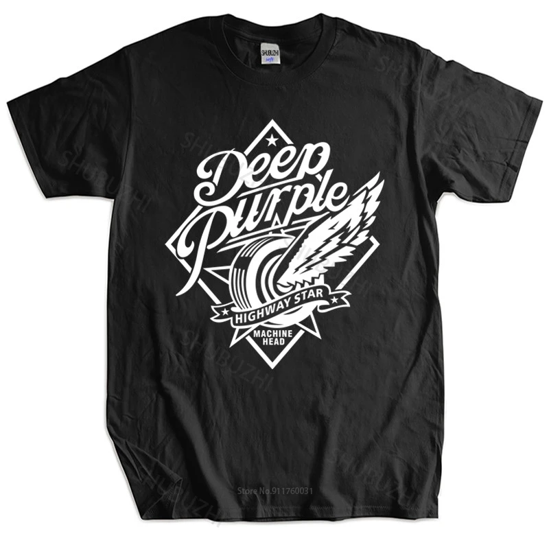 

Men Cotton T Shirt Summer Tops Black Deep Purple Men's Short Sleeve T-shirt - Small - Highway Star Tshirt Homme Black T-shirt