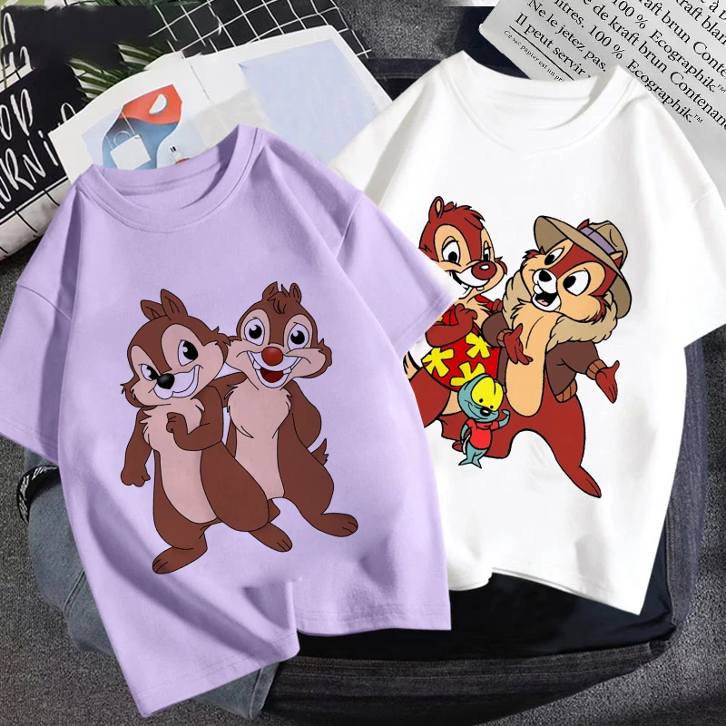 

Disney Plus Chip Dale Cartoon Kawaii Pattern Fashion Summer Disney Shirt Harajuku Short Sleeve T-shirt 2-9 Years Girl Boys Tees