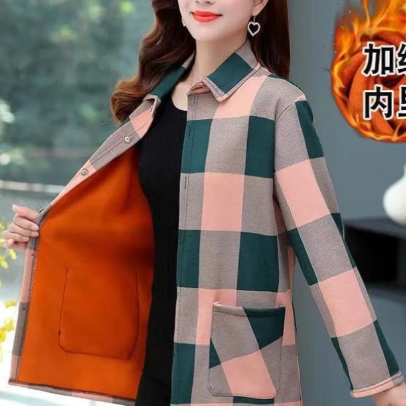 Женская осенне-зимняя Модная элегантная рубашка-поло с воротником в клетку на