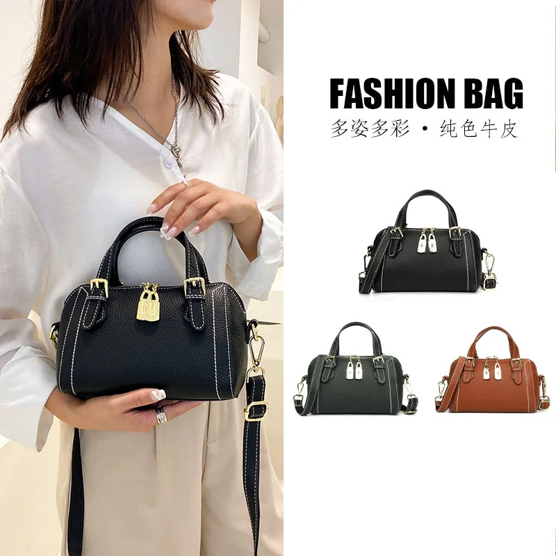 

Fashion Trend Luxury Designer Handbags For Women Genuine Leather Boston Casual Vintage Shoulder Bags Small Black Messenger Bag