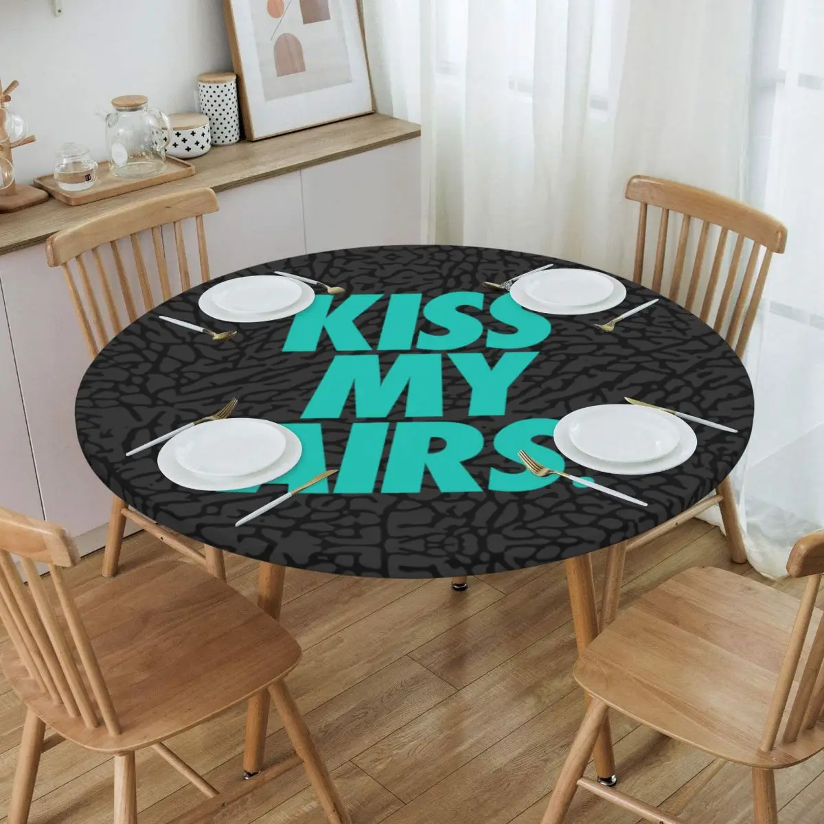 

Kiss My Airs Tablecloth Round Elastic Fitted Waterproof Table Cloth Cover for Dining Room