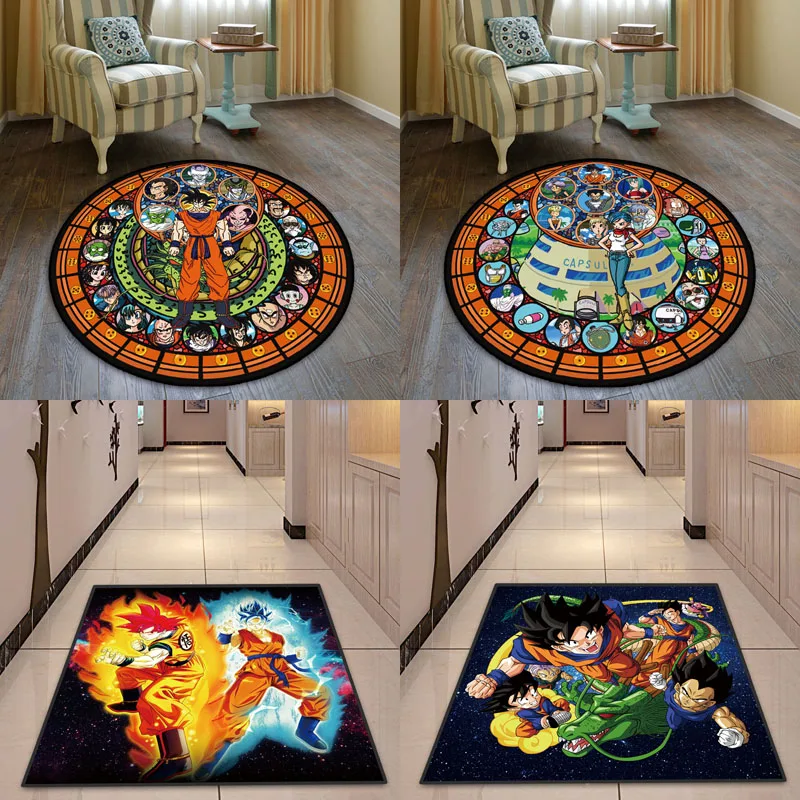 Anime Dragon Ball Son Goku Stain Glass Circle Floor Rug Carpet Room Doormat Non-slip Mat Cartoon