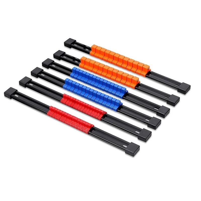 

HORUSDY 6Pcs Socket Wrenchs Holder Adjustable Finisher 1/4 3/8 1/2 Storage Mountable Sliding Stand Sleeve Holder Rail Rack Tool