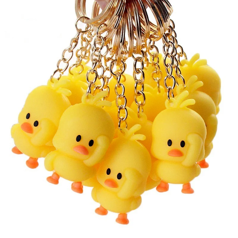 

Little Yellow Duck Car Keychain Mini Cute Cartoon Anime PVC Keyring DIY Gift Bag Pendant Keyfob Jewelry Car Interior Accessories