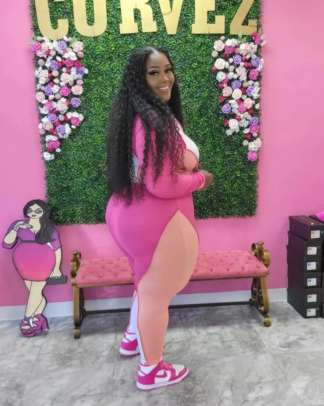Plus Size Women Sets Patchwork Zipper Tops And Pencil Pants 2022 Fall Two Piece Set Female Designer Clothing Casual Sweatshirts