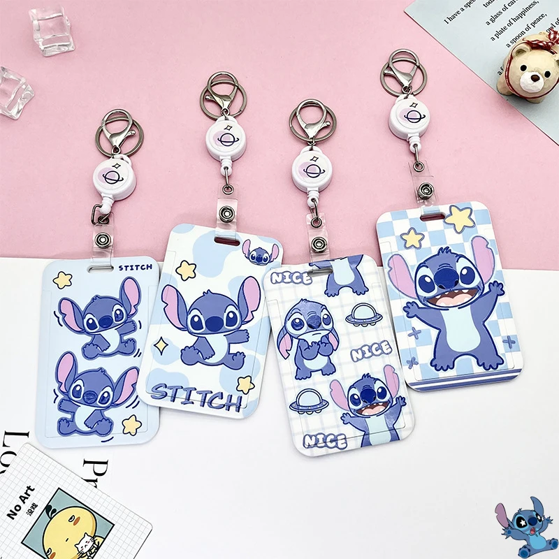

Disney Cartoon Stitch Credit Bank Card Holder Student Identity Card Sets Lanyard Bus Pass Case Cover Holder Fashion Pendants Abs