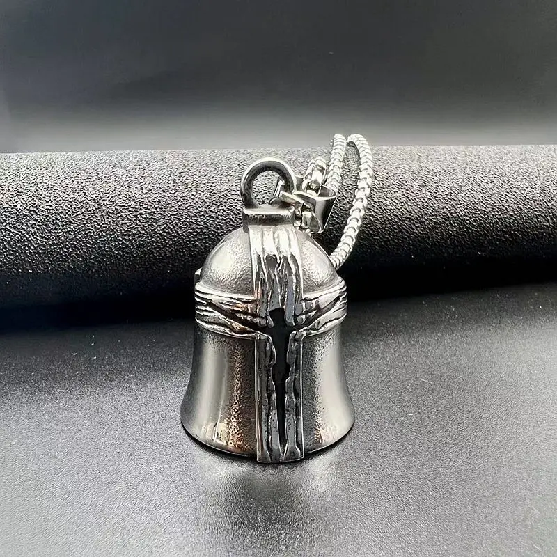 

Retro Punk Wood Grain Jesus Cross Bell Pendant Motorcycle Riding Lucky Exorcism Necklace Men's Knight Amulet Jewelry