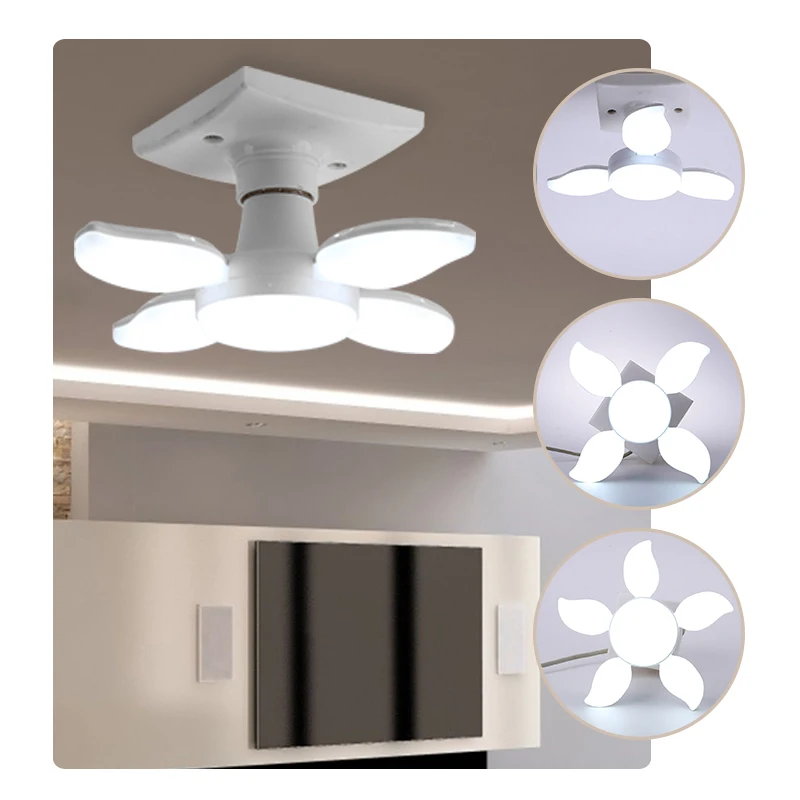 

Industrial Lighting LED Garage Light Foldable Fans Blade E27 Lamp Head Deformable Folding Adjustable Ceiling Lamp Workshop Light