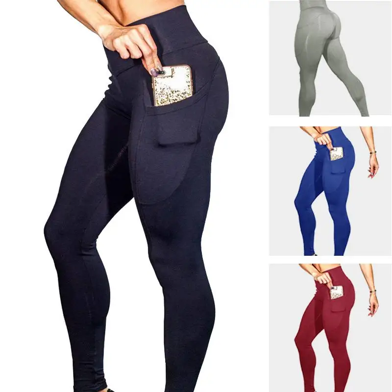 Women Fitness Leggings Pocket Seamless Yoga Pants High Waist Push Up Leggings Slim Gym Workout Tights Solid Color Running Pants