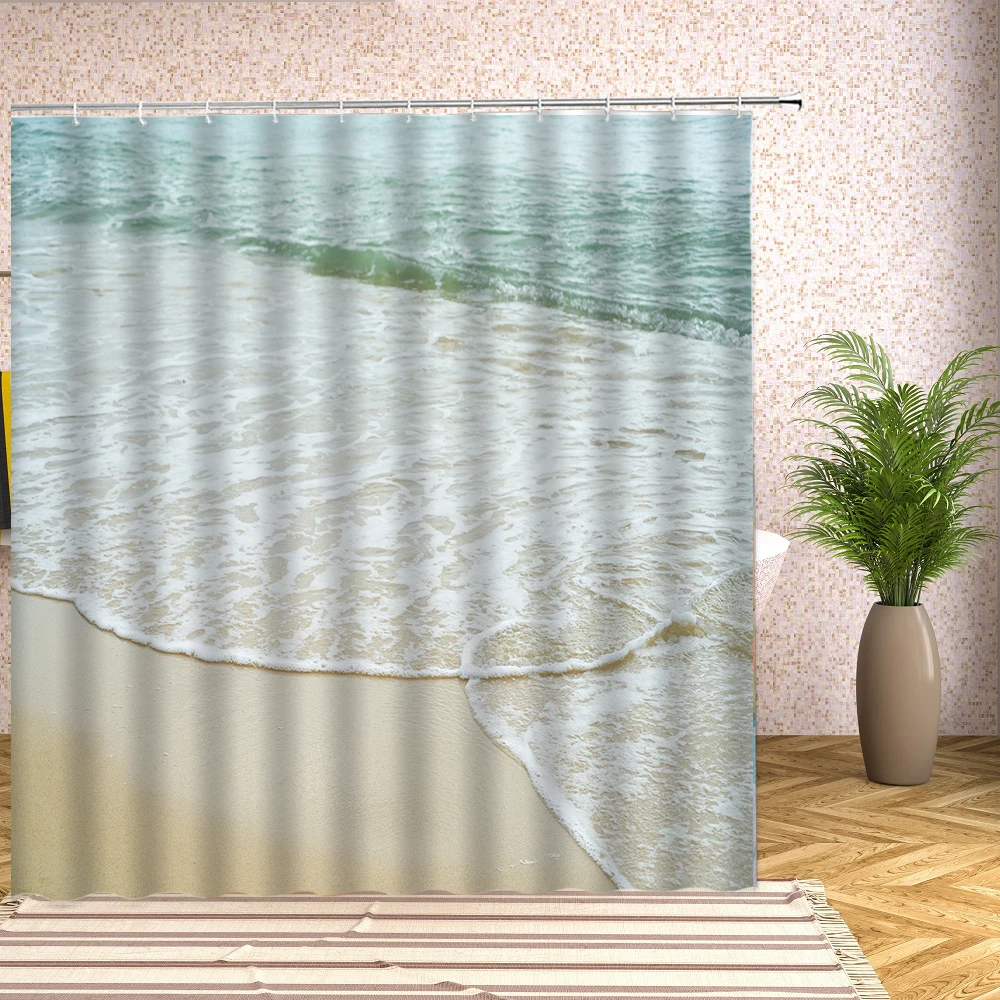 

Ocean Beach Shower Curtains Sea Wave Blue Sky Hawaii Scenery Shell Starfish Home Decor Bath Bathtub Waterproof Cloth Curtain Set