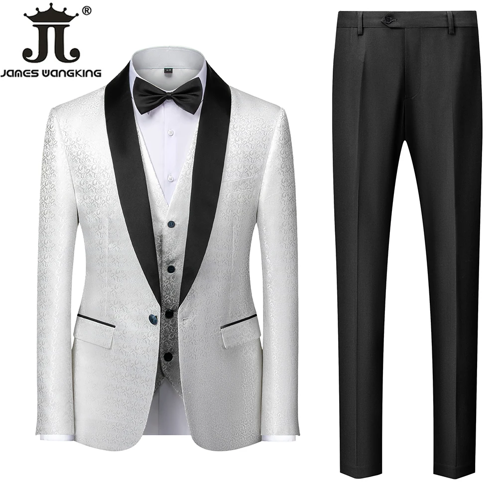 

( Jacket + Vest + Pants ) High Quality Fashion Boutique Printed Slim Men's Business Casual Suit Print Wedding Groom Suits Show