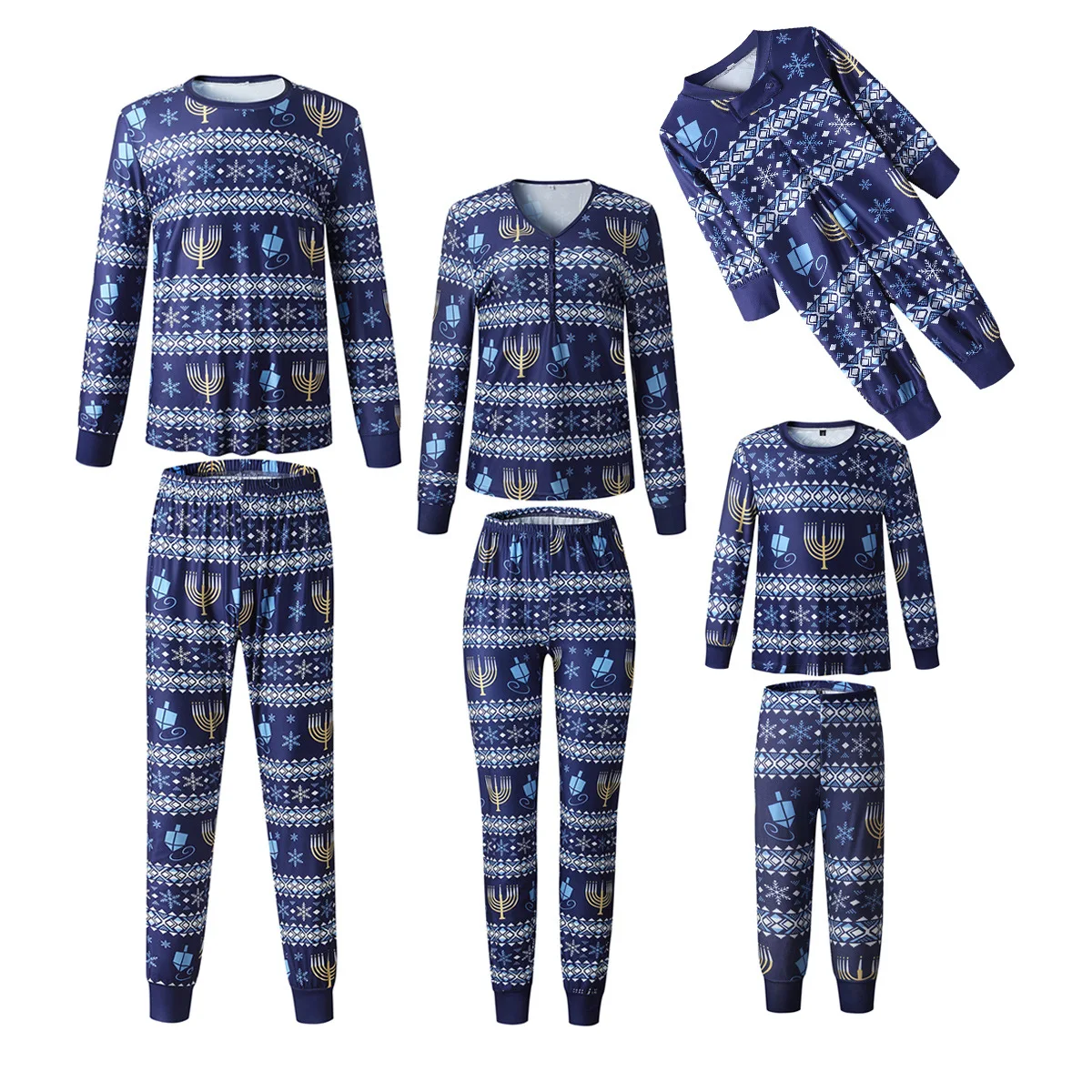 

Christmas Parent-Child Pajamas 2022 New Comfortable Striped Blue Print Christmas Family Pajamas Children's Home Matching Clothin