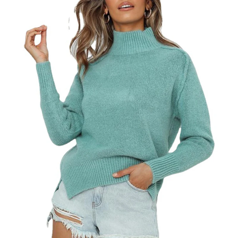 

Autumn and Winter New European and American Urban Casual Women's Sweater Solid Color Turtleneck Long-sleeved Pullover