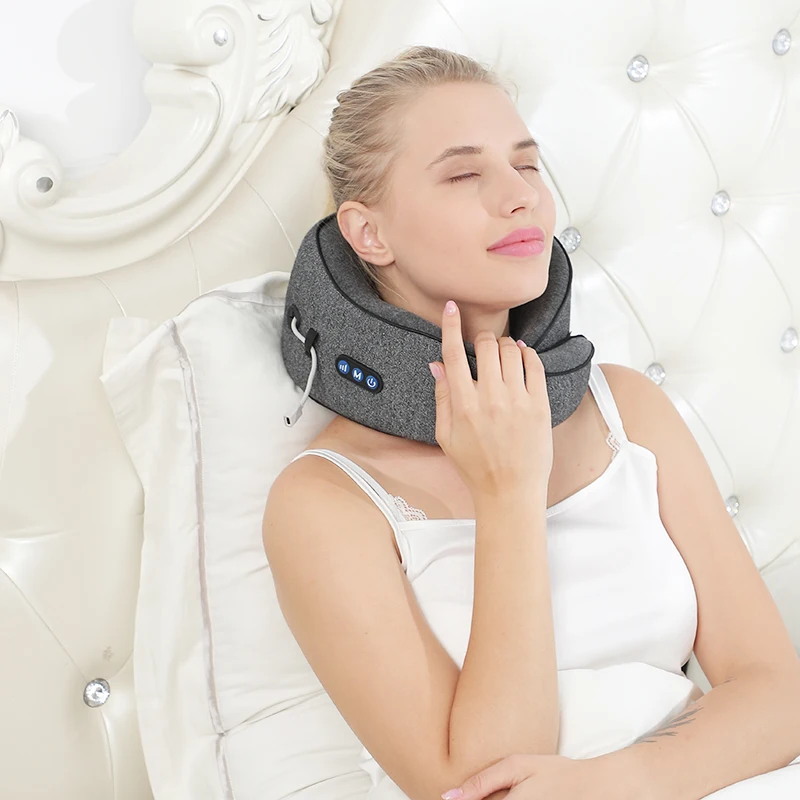 

Business travel spa portable wireless U shape body vibrating shiatsu kneading Memory Foam neck massage pillow