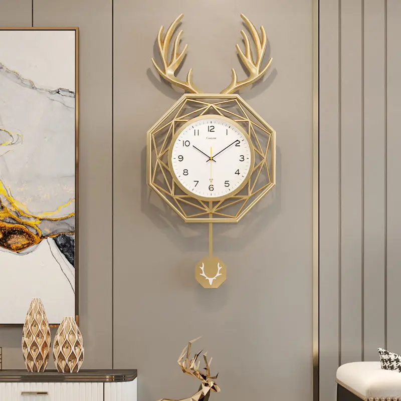 

Nordic Deer Head Clock Wall Clock Living Room Creative Fashion Simple Clock Wall Quartz Clock Net Red Wall Watch Household