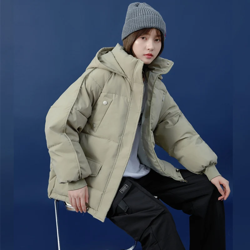 2021 Winter Puffer Coats Drawstring Tighten Student Shorty Harajuku Jacket Overcoat Women Solid Color Loose Hooded Casual Parkas