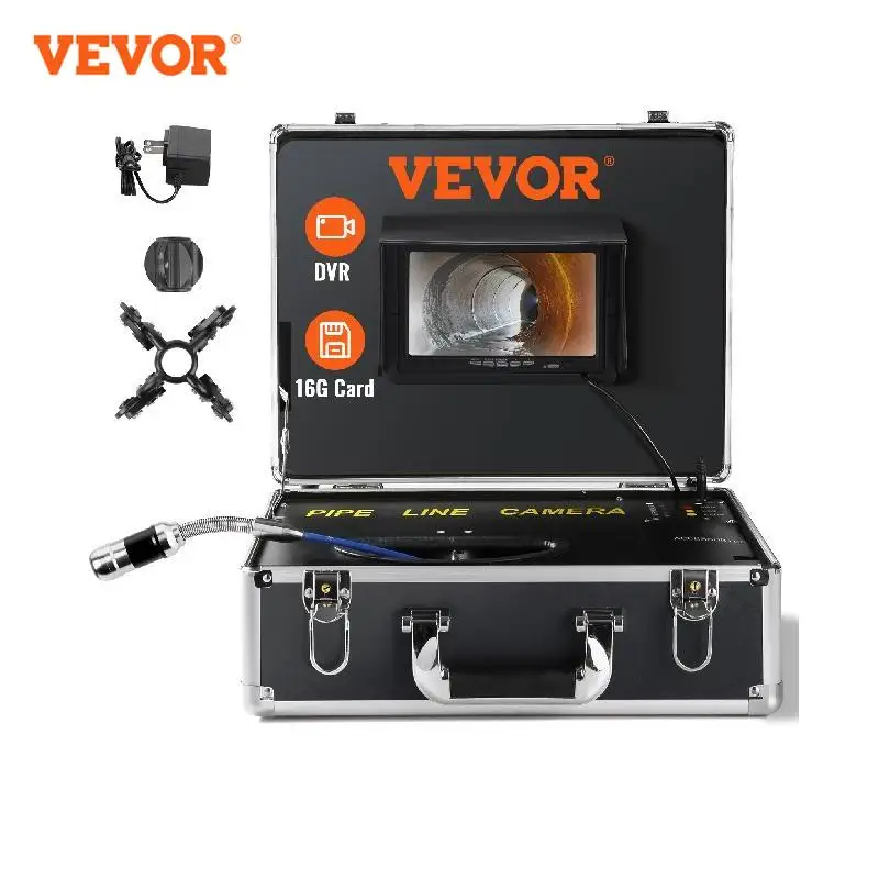 

VEVOR Sewer Camera 7" Screen Pipeline Inspection Camera w/ DVR Function Waterproof Camera w/12 Adjustable LEDs and 16 GB SD Card