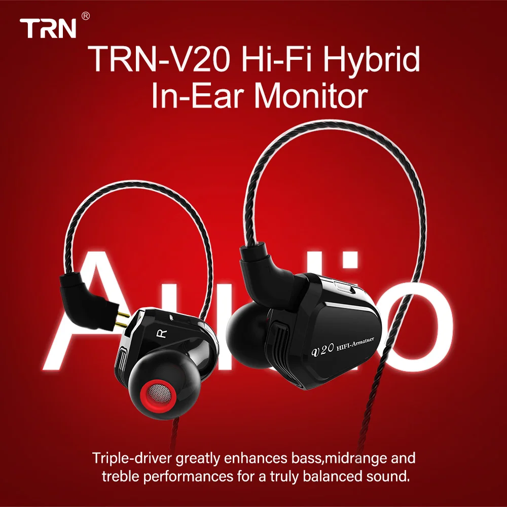

Гибридные наушники-вкладыши TRN V20 1BA + DD, Hi-Fi DJ монитор, спортивные наушники для бега, проводная гарнитура с 2-контактным съемным кабелем