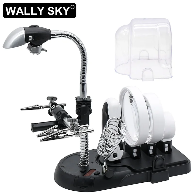 

Desktop Repair Magnifier Auiliary Clip Desk Lamp Magnifying Glass with 3PCS Interchangeable Lens and Soldering Stand