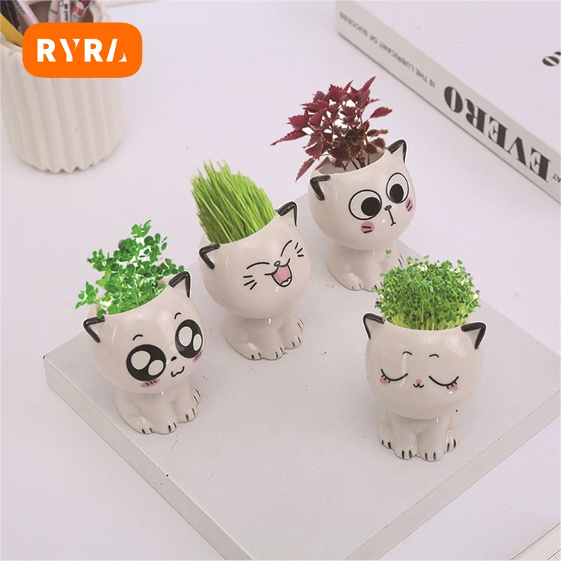 

Керамический цветочный горшок в форме мини кошки, мультяшное милое растение в горшке, настольное выражение кошки, растение, горшок для украшения стола, маленькое украшение