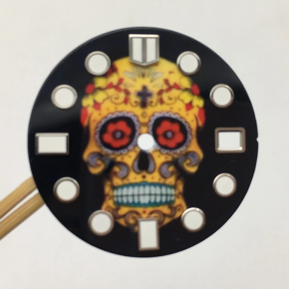 No Logo 28.5mm Watch Dial Replacement and Modification Dial Skull Luminous Face for For NH35A Movement 3 Time Position