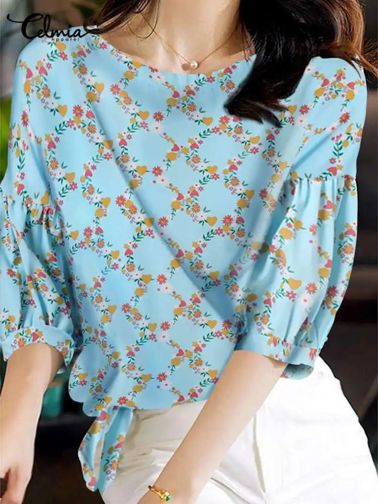 

Блузка Celmia женская с цветочным принтом, элегантный повседневный топ с рукавами-фонариками и круглым вырезом, модная рубашка с кулиской на п...