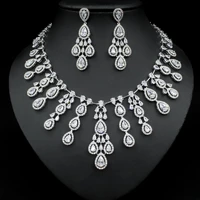 funmode european and american fashion luxury atmospheric water droplets color zircon necklace earrings set fs348