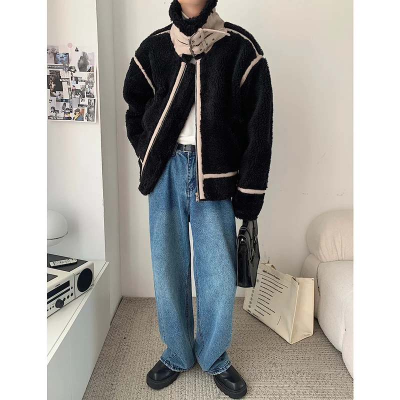 Winter Jacket Men Warm Fashion Apricot Black Casual Thicken Lamb Wool Jackets Mens Korean Loose Thick Short Coat Mens Clothes