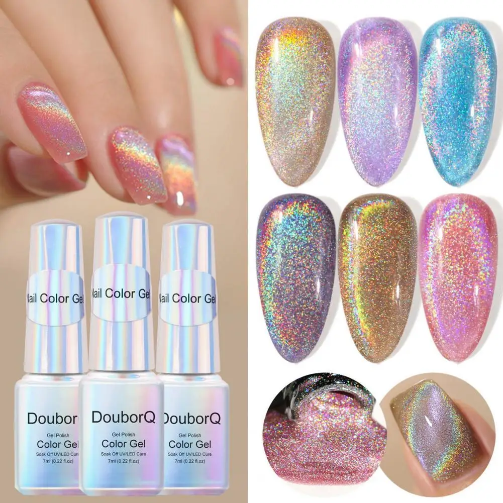 

7ml rainbow cat eye gel polish Winter colorful reflective glitter universal nail polish can be use on any color nails accesorios