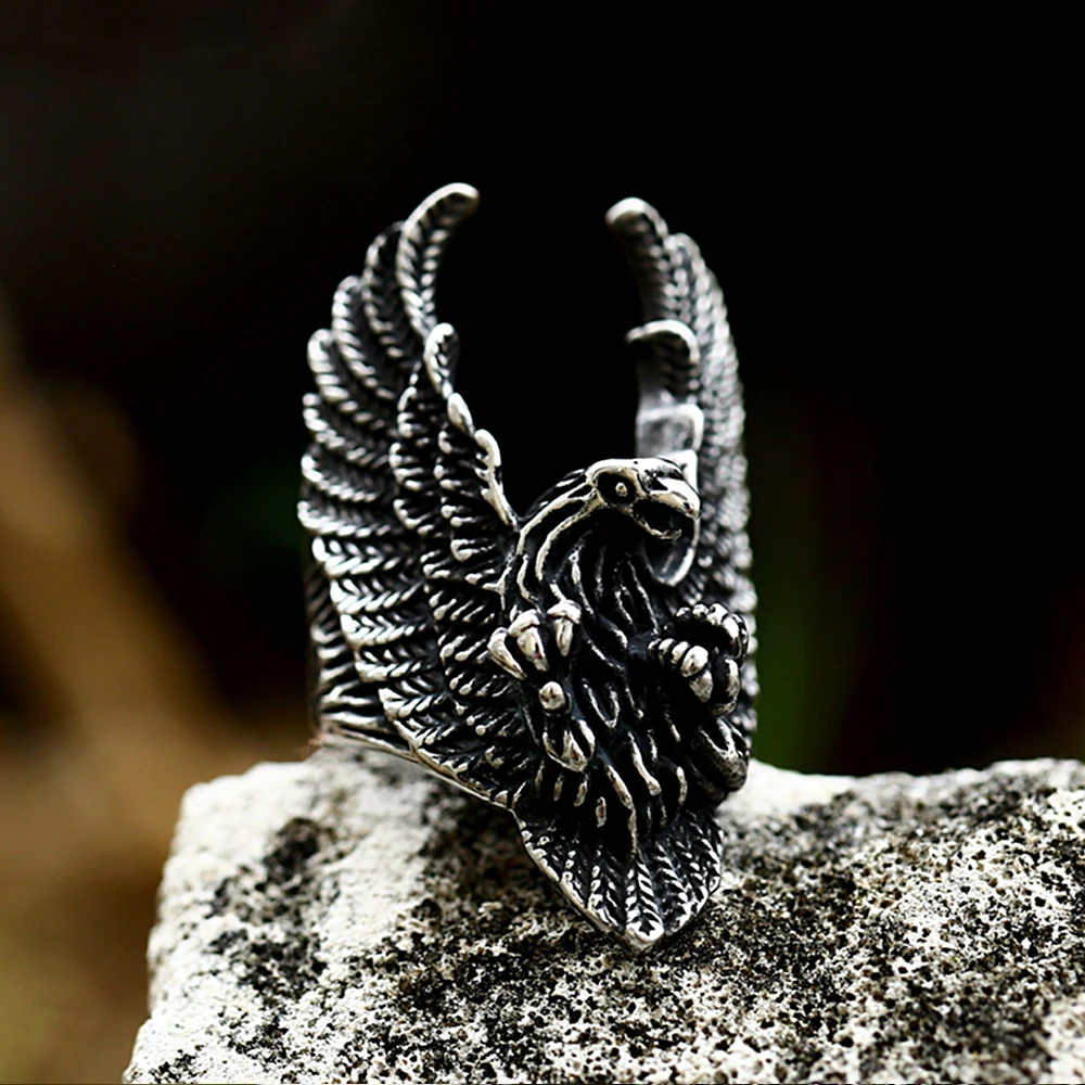

Punk Retro Eagle Ring Stainless Steel Nordic Cool Animal Ring Men's and Women's Biker Amulets Fashion Jewelry Gifts Wholesale