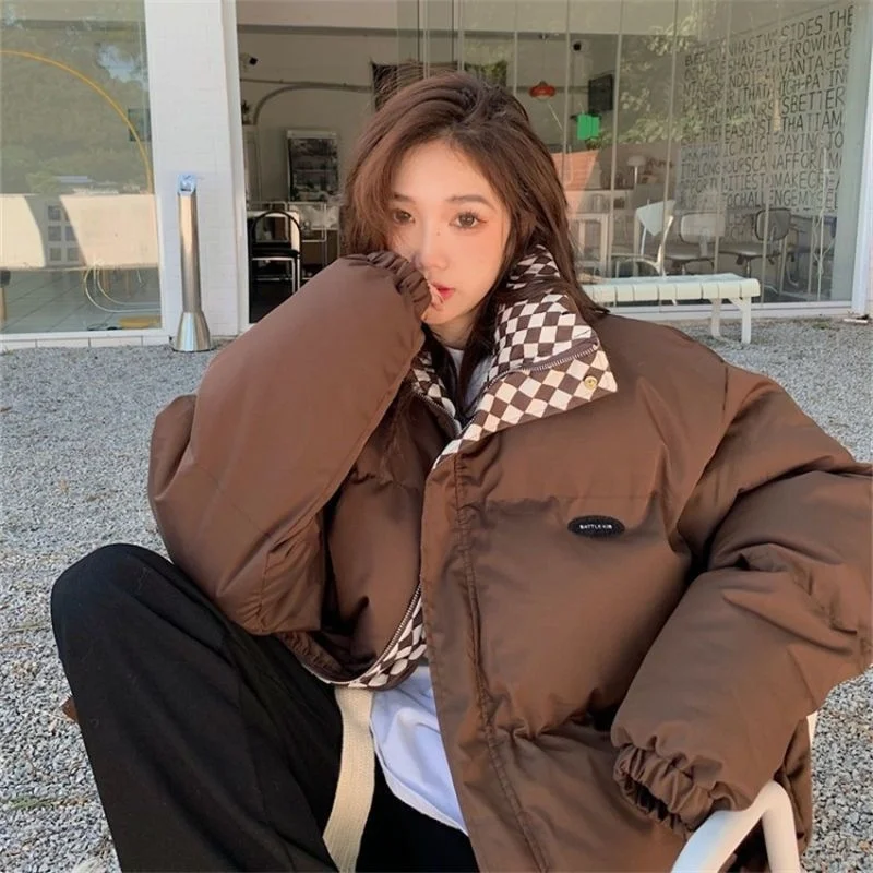 2022 Autumn Winter Down Cotton Loose Coat Women Padded Jacket Female Solid Thick Warm Puffer Parkas Black White Oversize Outwear