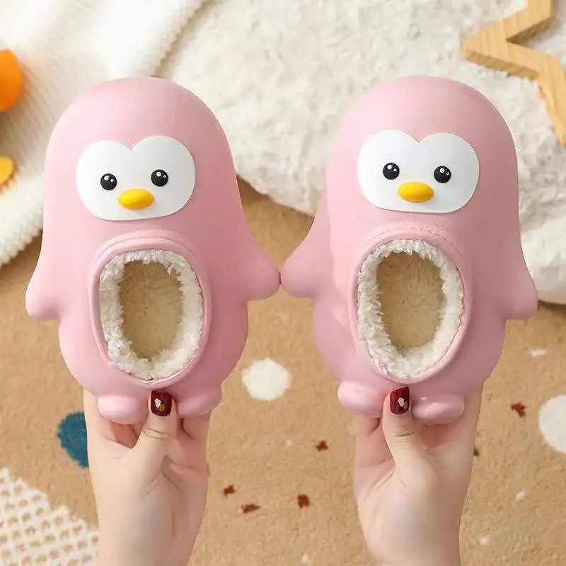 Children Are Universal Lightweight Home Slippers Children Soft Warm Flat Cotton Shoes Fun Design Penguin Waterproof Slippers