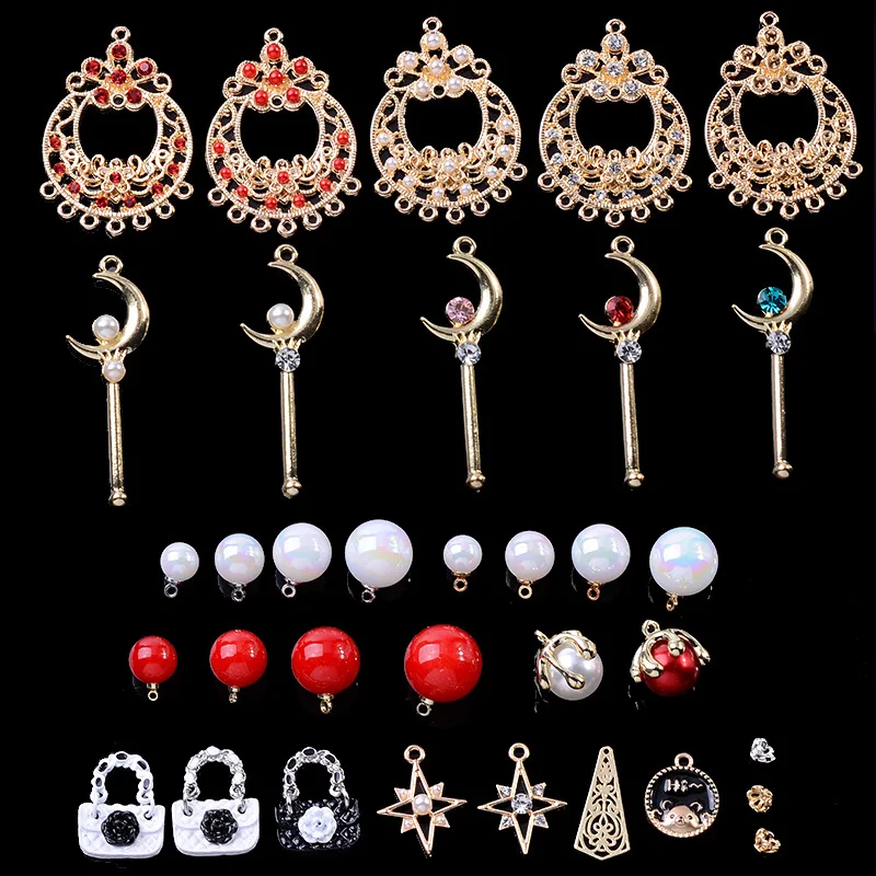 Купи 10 Pcs Pearl Pendant Alloy Bag Magic Scepter Creative Rhinestone Button Ornaments Earrings Choker DIY Jewelry Accessories за 96 рублей в магазине AliExpress