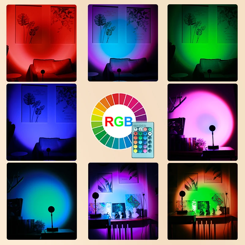 

16 Coloful Led Night Light RGB Sunset Projection Lamp Rainbow Atmosphere For Home Bedroom Shop Background Wall Decoration