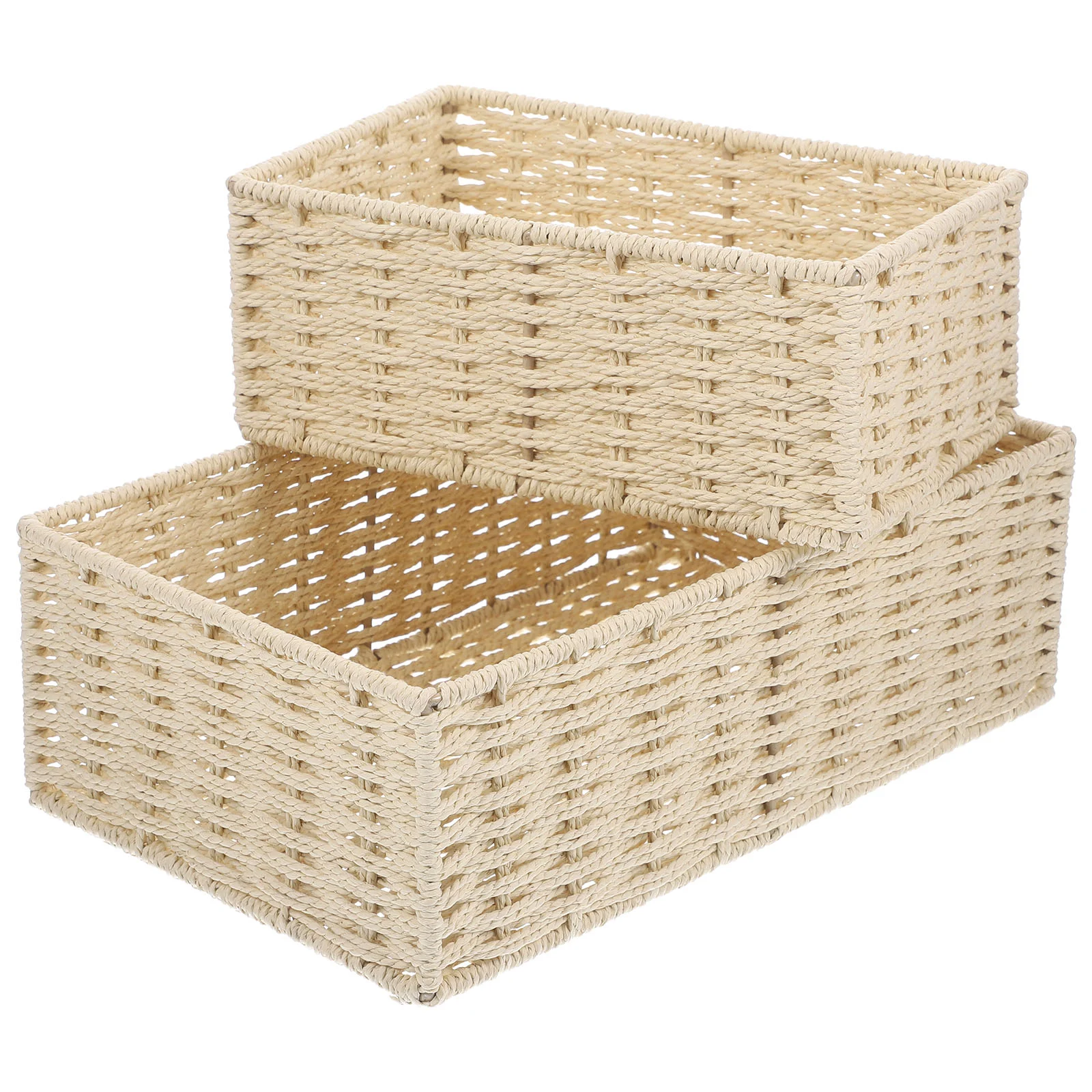 

2 Pcs Woven Storage Basket Storage Racks Shelves Woven Desktop Basket Weave Baskets Storage Paper Sundry Basket