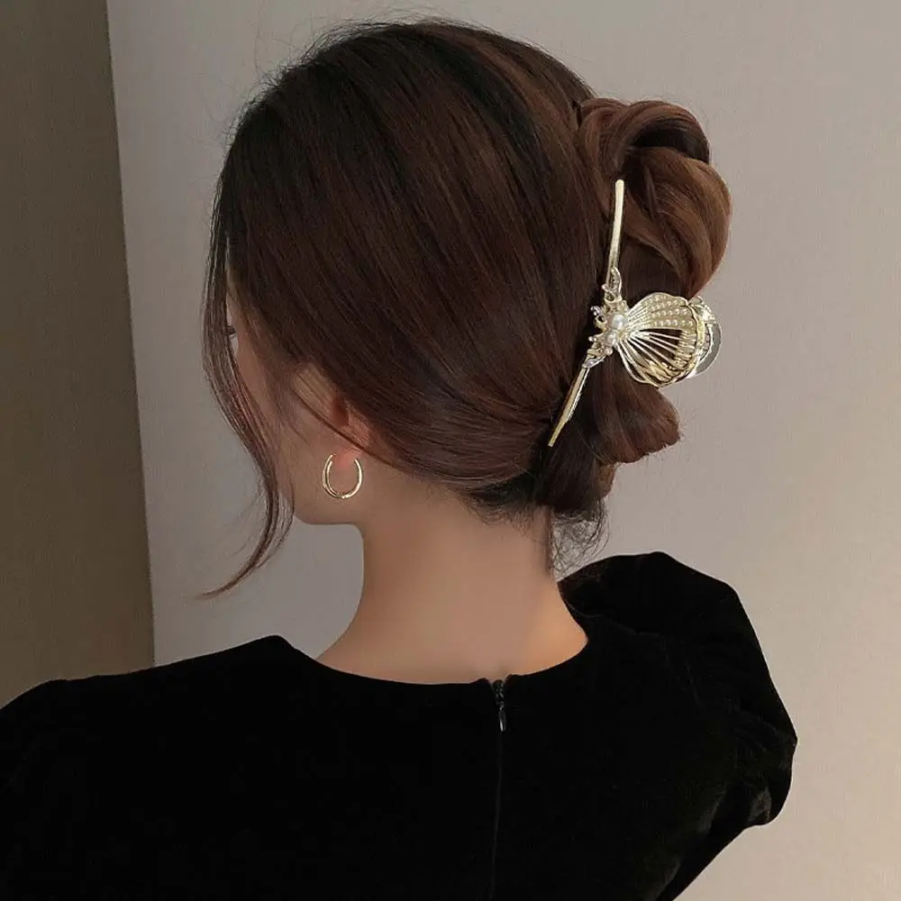 

Girls All-match Shark Clip Pearls Metal Hair Claw Female Hair Accessories Geometric Catch Clip Korean Style Hair Clip