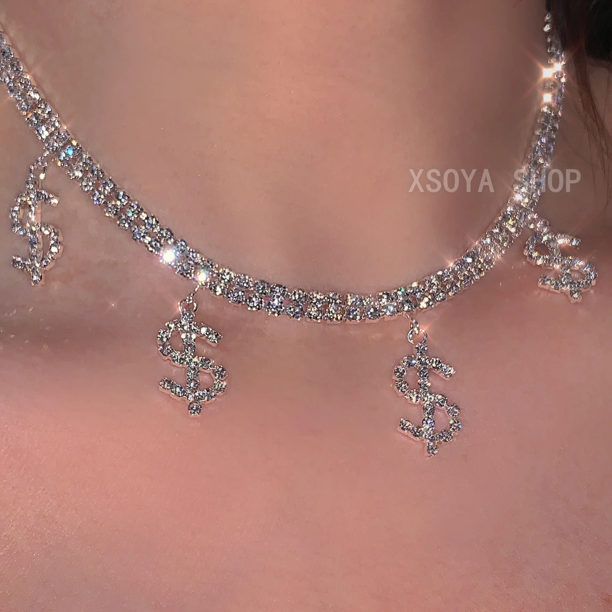 

Flash explosion series blingbling hand-made Rhinestone flash diamond super cool dollar nightclub Rhinestone Necklace
