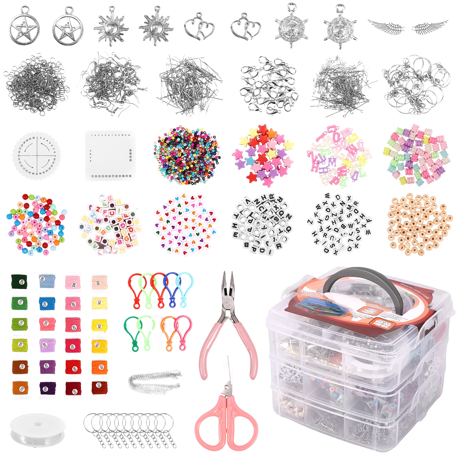 

4655Pcs Bracelet Making Kit DIY Jewellery Making Kit Colorful Beads Bracelet Necklace Making Kit with 24 Color Threads Pendants