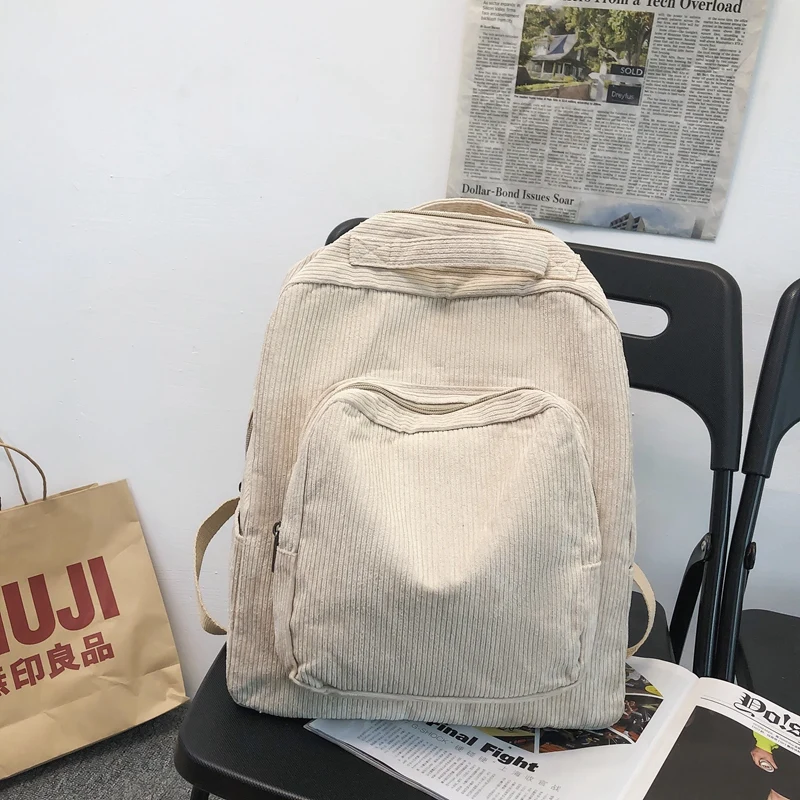 

Luxury Harajuku Female Fashion Bag School Bag for Teenage Girls 2021 Stripe Cute Corduroy Women Backpack Student Lady Book Pack