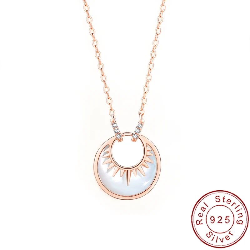 

European S925 Sterling Silver Moonlight Necklace Mother of Pearl Clavicle Chain Pendant For Women Birthday Party Gift Jewelry