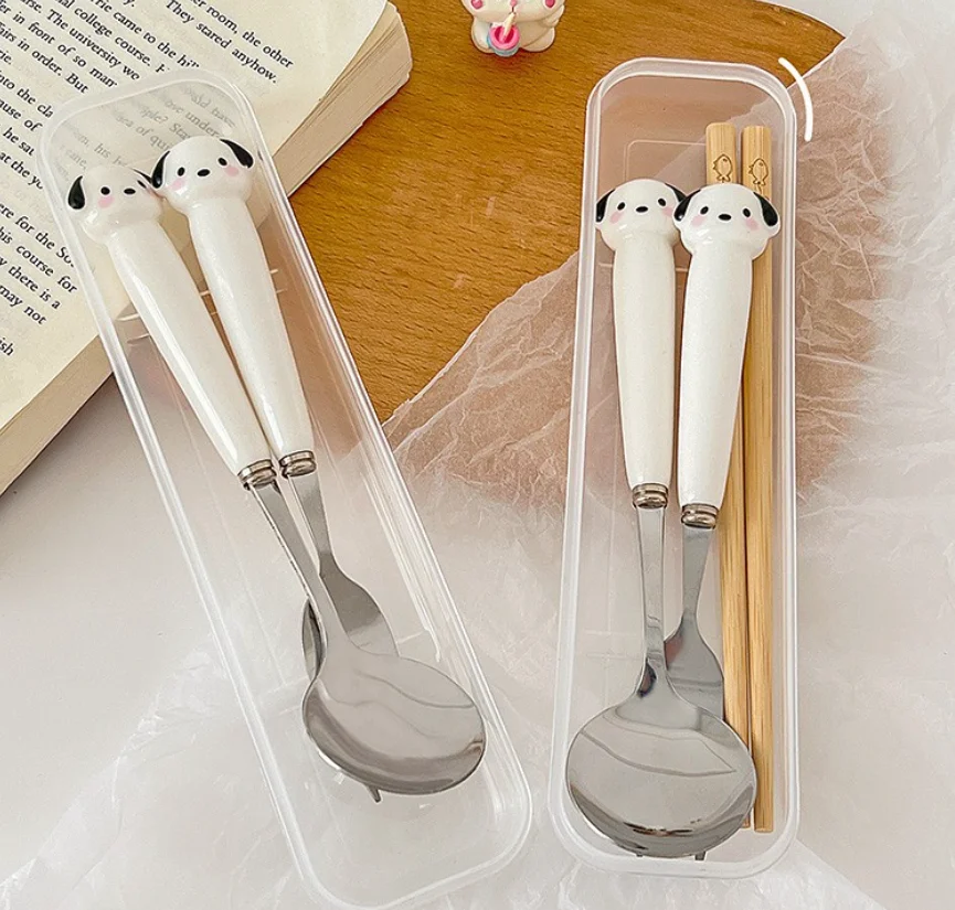 

Cartoon Stainless Steel Spoon Fork High-value Puppy Children's Stainless Steel Convenient Tableware Three-piece Set Tableware