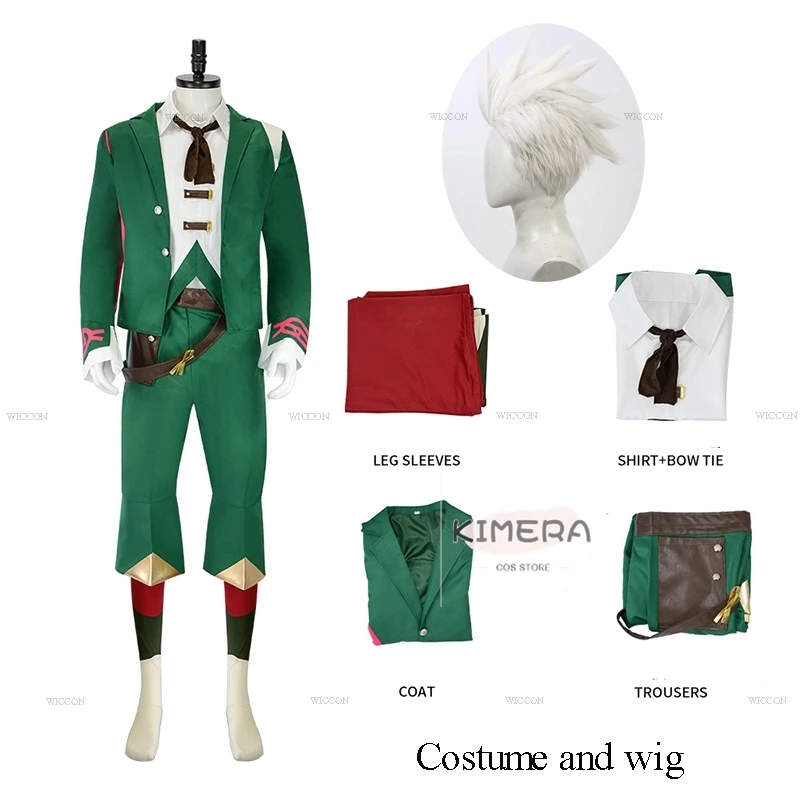 Arcane S2 Ekko Косплей Костюм Парик Зеленый Брюки Жилет Танцевальный Наряд Хэллоуин