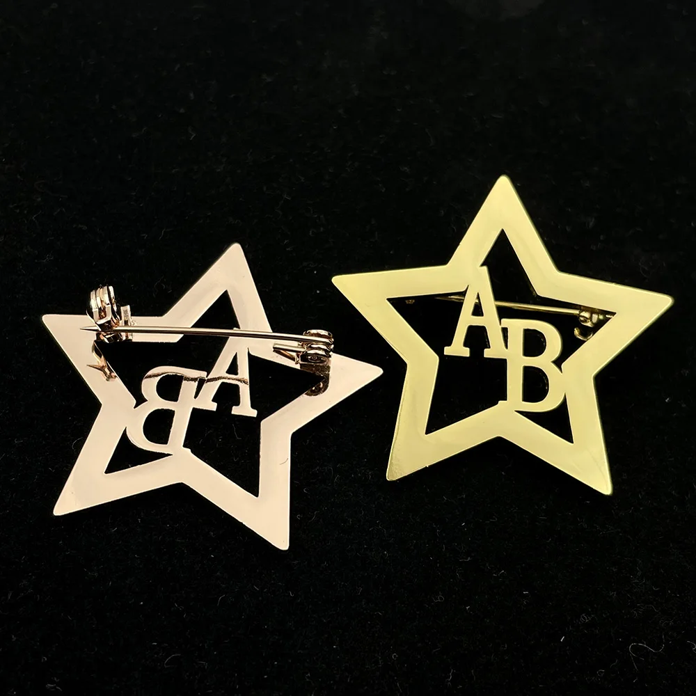 Custom Women 1-2 Initials Star Shape Brooches Personalized Stainless Steel Letter Charms Men Brooches Jewelry Gift брошь женская