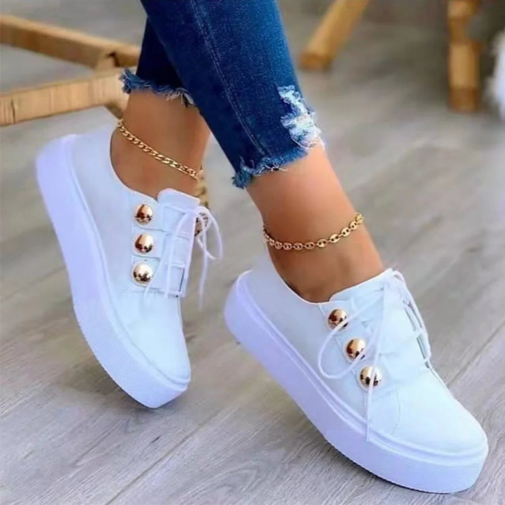 New Casual Ladies Thick Bottom Single Shoes Women's Platform Flat Bottom Lace Up Casual Sneakers Fashion Simple Women's Shoes