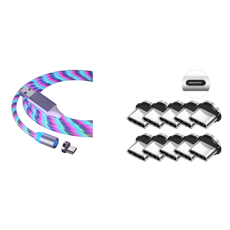 

1PC Magnetic Charging Phone Cable (1M Color) & 10PC Round Magnetic Cable Plug 8 Pin Type-C Plugs