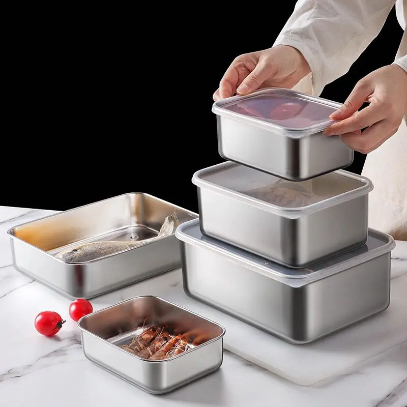 

Stainless Steel Food Container with Lid Leak Proof Metal Bento Lunch Box Multi Size Fresh Keeping Box for School Work and Picnic