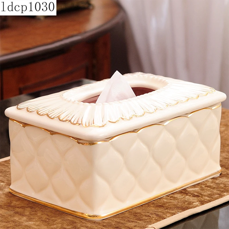 

American Pastoral Tissue Box European-style Retro Ceramic Pumping Box Dining Table and Tea Table Decoration Crafts Ornaments