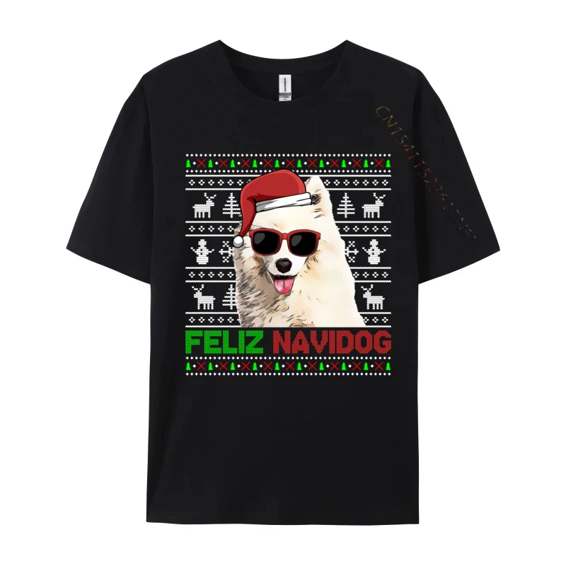 Samoyed Dog Feliz Navidog Funny Christmas T-Shirts High Quality Men Cotton T Shirt New Arrival Fashion Clothing Custom