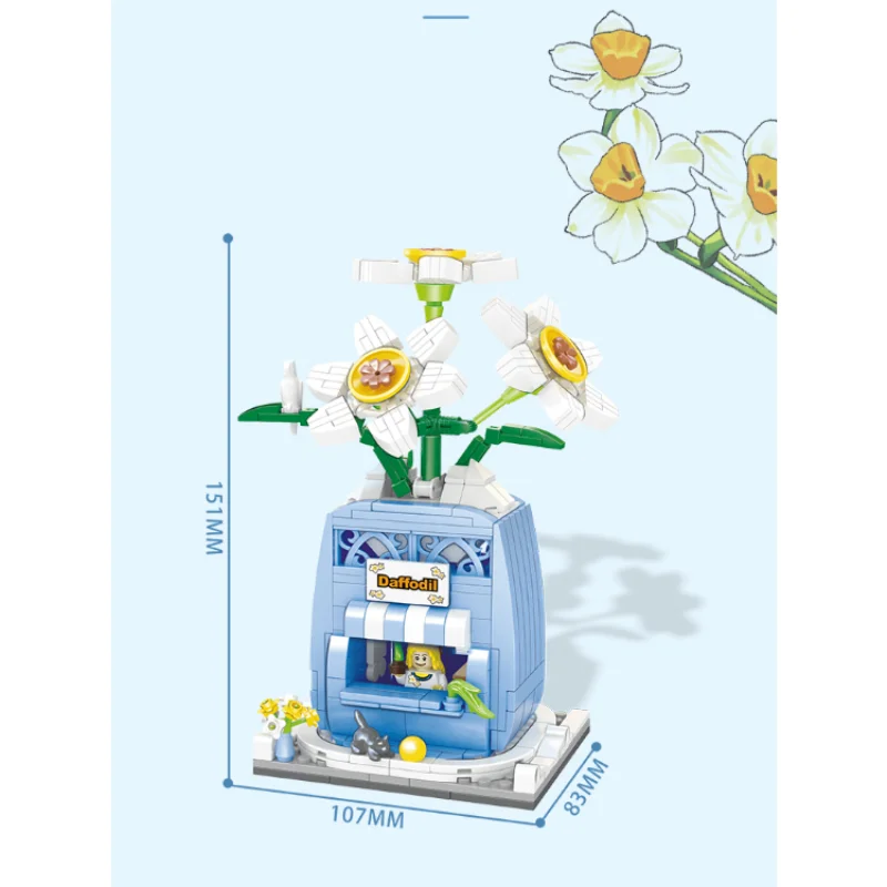 

Toy for Children Narcissus Street View Flower Store Character Doll Construct Gift 3D Model Mini DIY Blocks Bricks Building